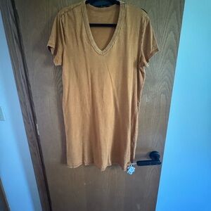 V-Neck Tan Women's T-Shirt Dress